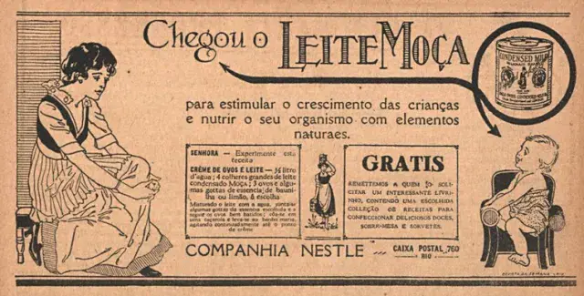 Vintage Nestle advertisement for condensed milk in Portuguese