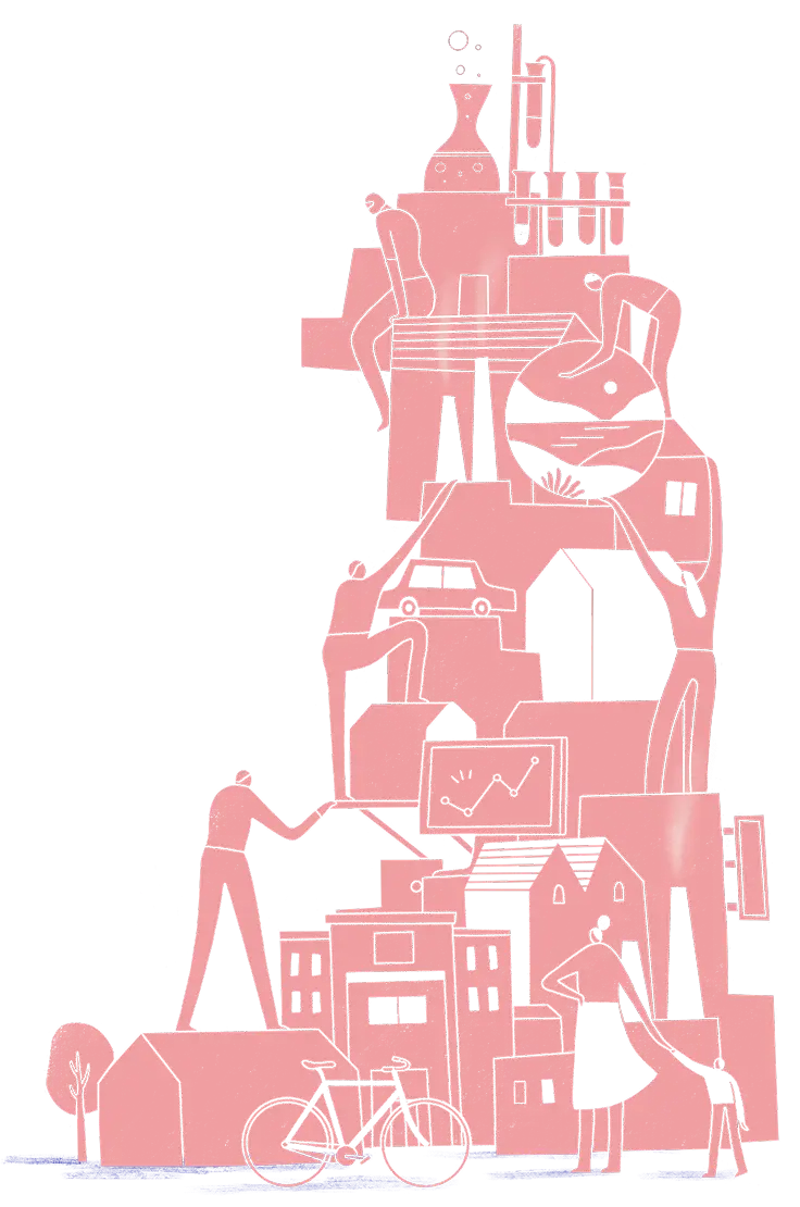 Graphic of people working together to build public health elements